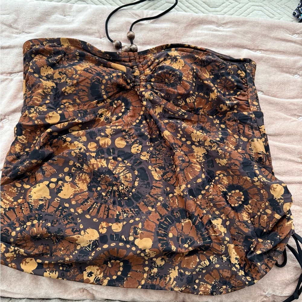 Women's Strapless Brown & Black Patterned Swim Tankini Top